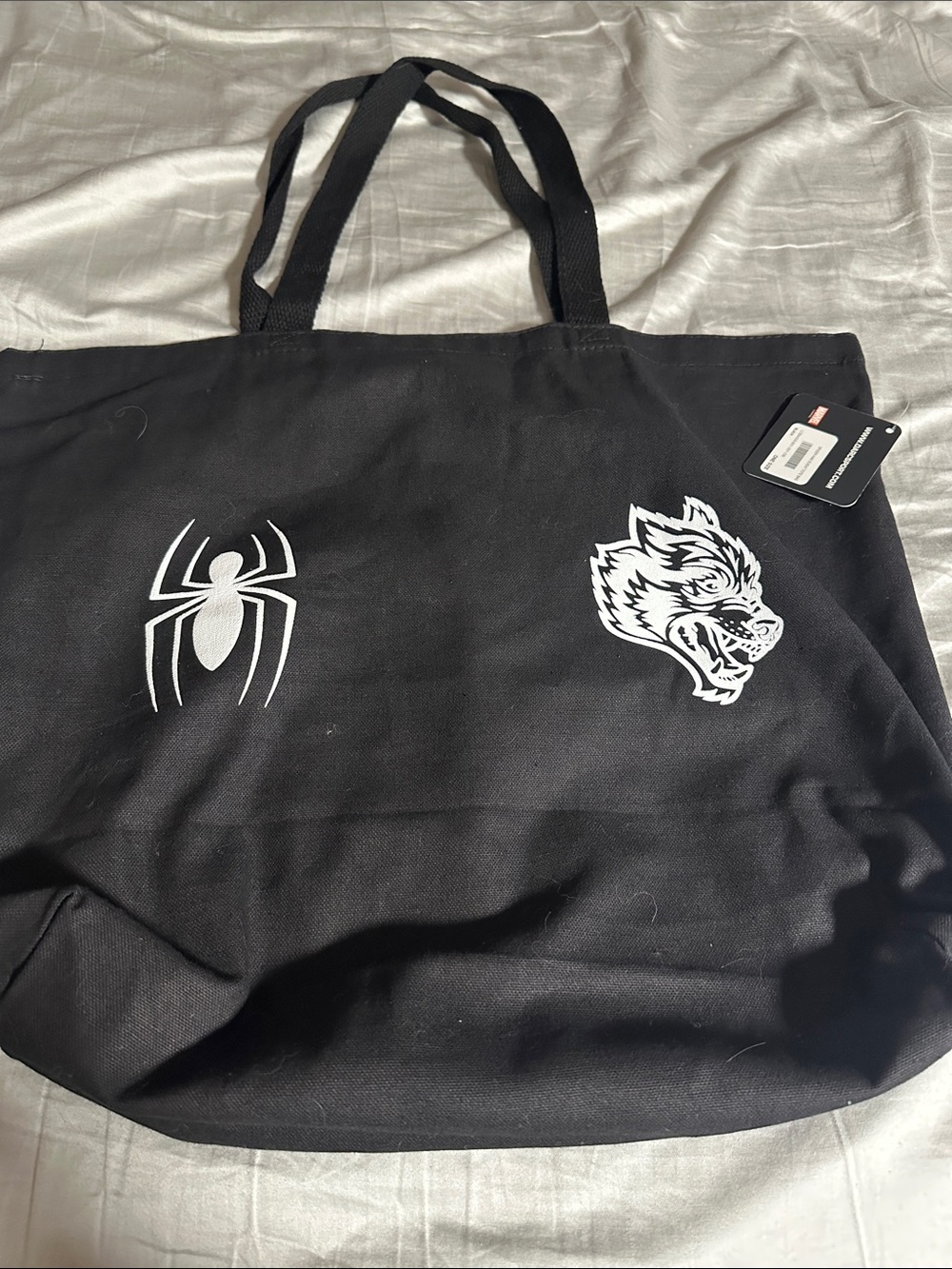 Darc Sport Black Canvas Tote with White Wolf and Spider Graphics